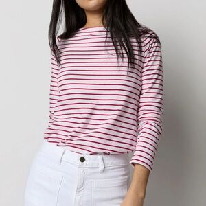 Ann Mashburn Red White Striped Boatneck Tee Shirt Small S XS Breton Top French